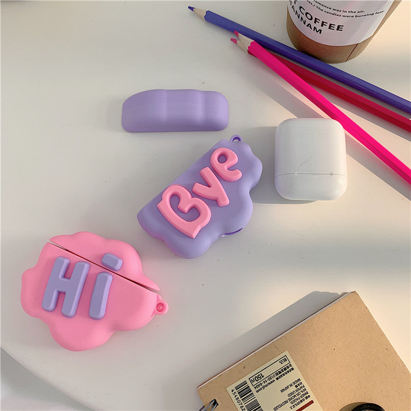 Cute Cartoon Silicone AirPods 2 Case: 3D HI BYE Cloud Letter Design