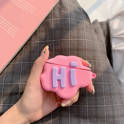 Cute Cartoon Silicone AirPods 2 Case: 3D HI BYE Cloud Letter Design