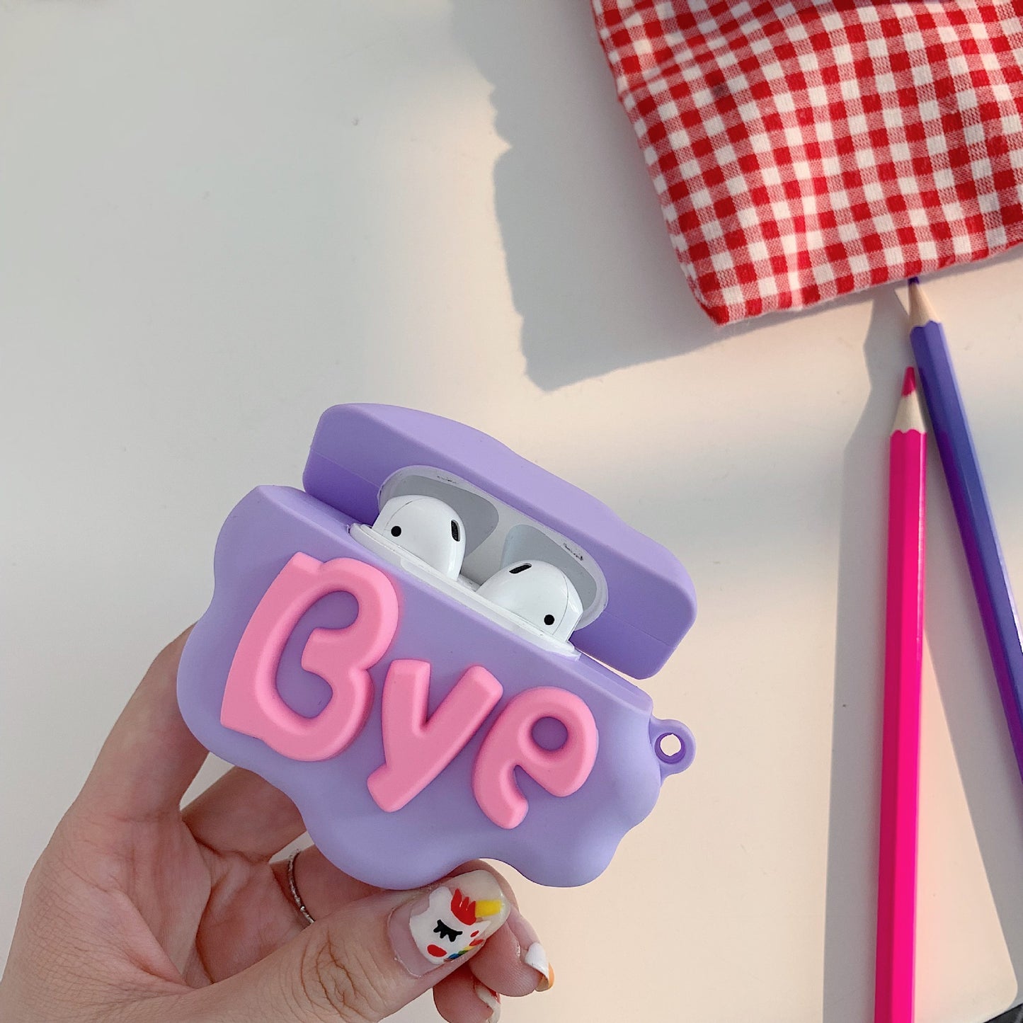 Cute Cartoon Silicone AirPods 2 Case: 3D HI BYE Cloud Letter Design