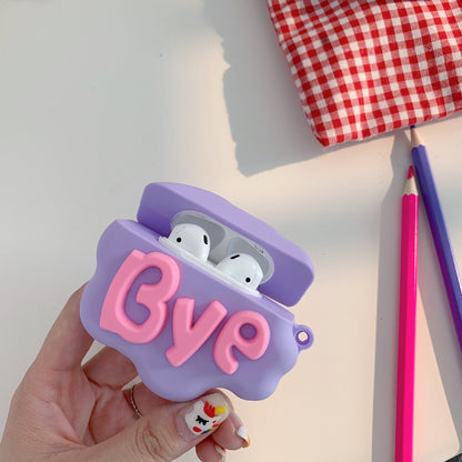 Cute Cartoon Silicone AirPods 2 Case: 3D HI BYE Cloud Letter Design