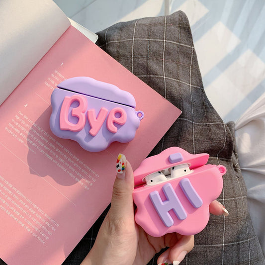 Cute Cartoon Silicone AirPods 2 Case: 3D HI BYE Cloud Letter Design