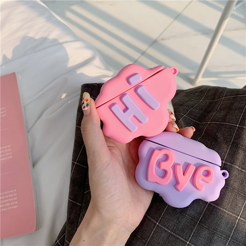 Cute Cartoon Silicone AirPods 2 Case: 3D HI BYE Cloud Letter Design