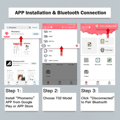Phomemo T02 Portable Pocket Mini Thermal Printer Photo Inkless Bluetooth Home